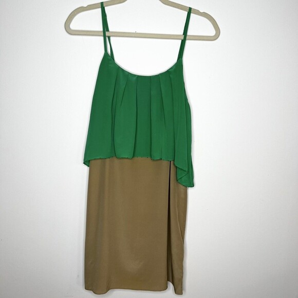 Greylin Melinda Silk Color Block Dress Green Tan Women’s M - Picture 1 of 12